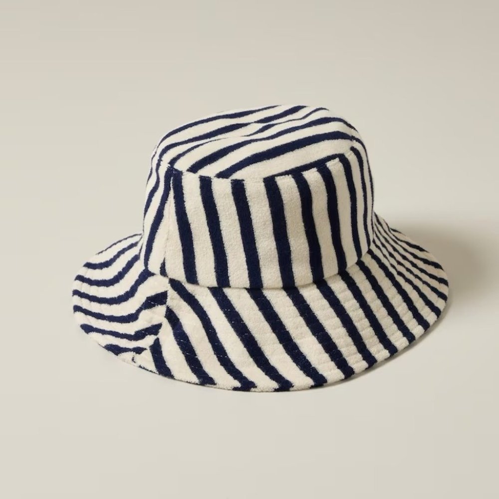 Love & Lore Terry Indigo Navy Blue & Off White Striped Bucket Hat